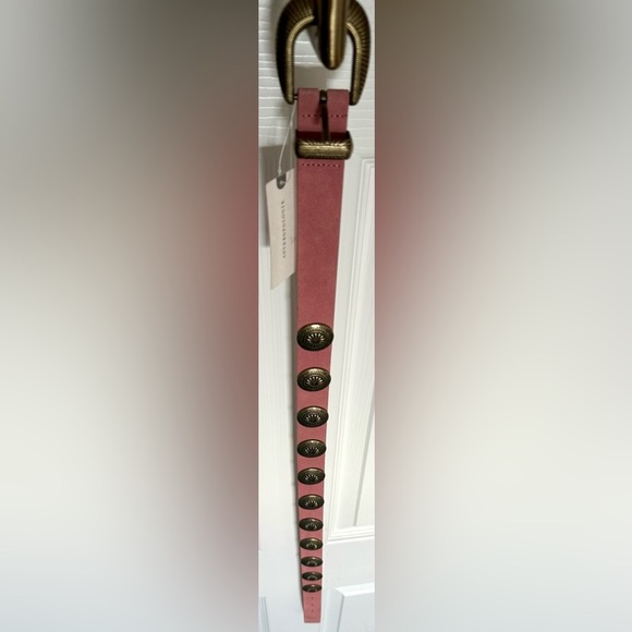 NWT Linea Pelle Suede Western Belt Pink Antique Coin Studded Rare Boho Luxe—S main image 10
